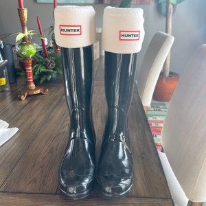 Hunter Tall Black Boots w/ White Socks